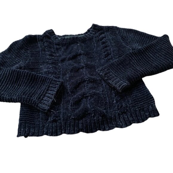 Cynthia Rowley Scalloped Hem Navy Sweater 4 - Picture 2 of 5